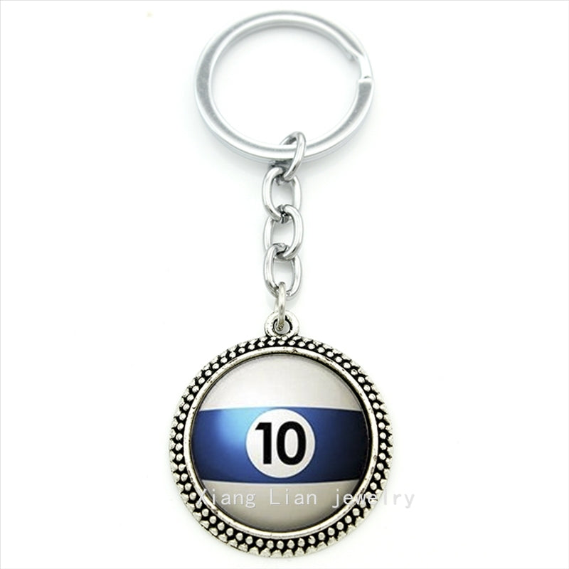 Trendy Number 10 Ball keychain white,blue -